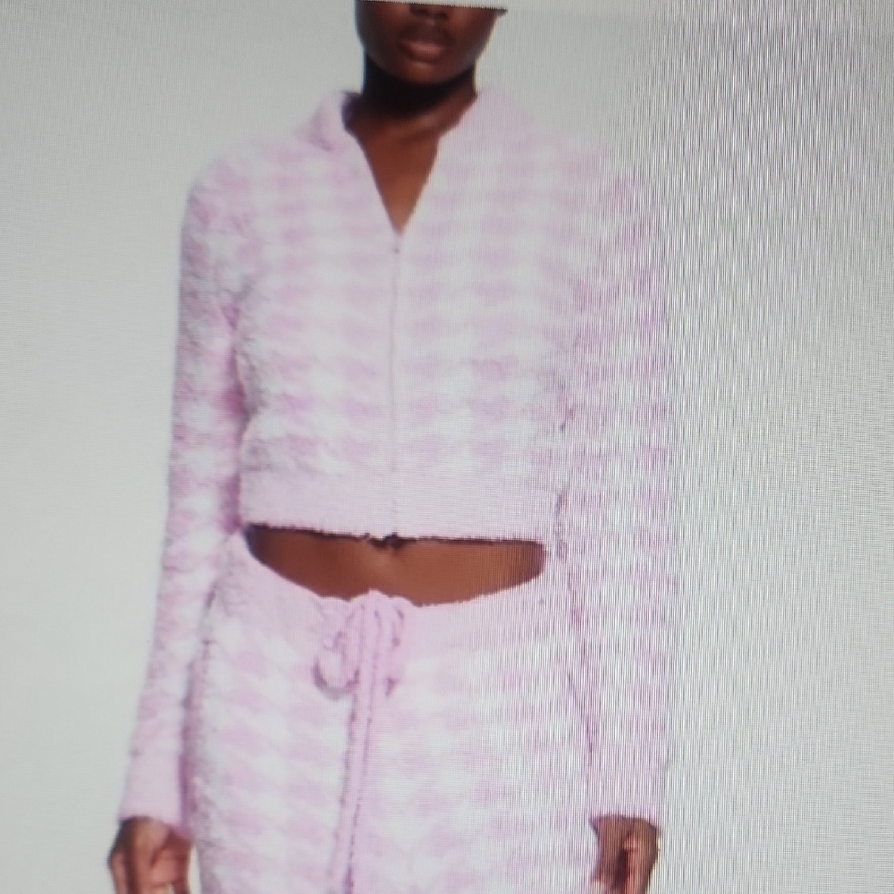 SKIMS Pink and White Pajama Set